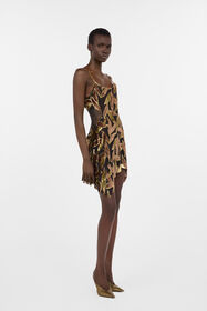 RC Chocolate Sheer Mini Dress with Foliage Motif CHOCOLATE WWT131-FC007