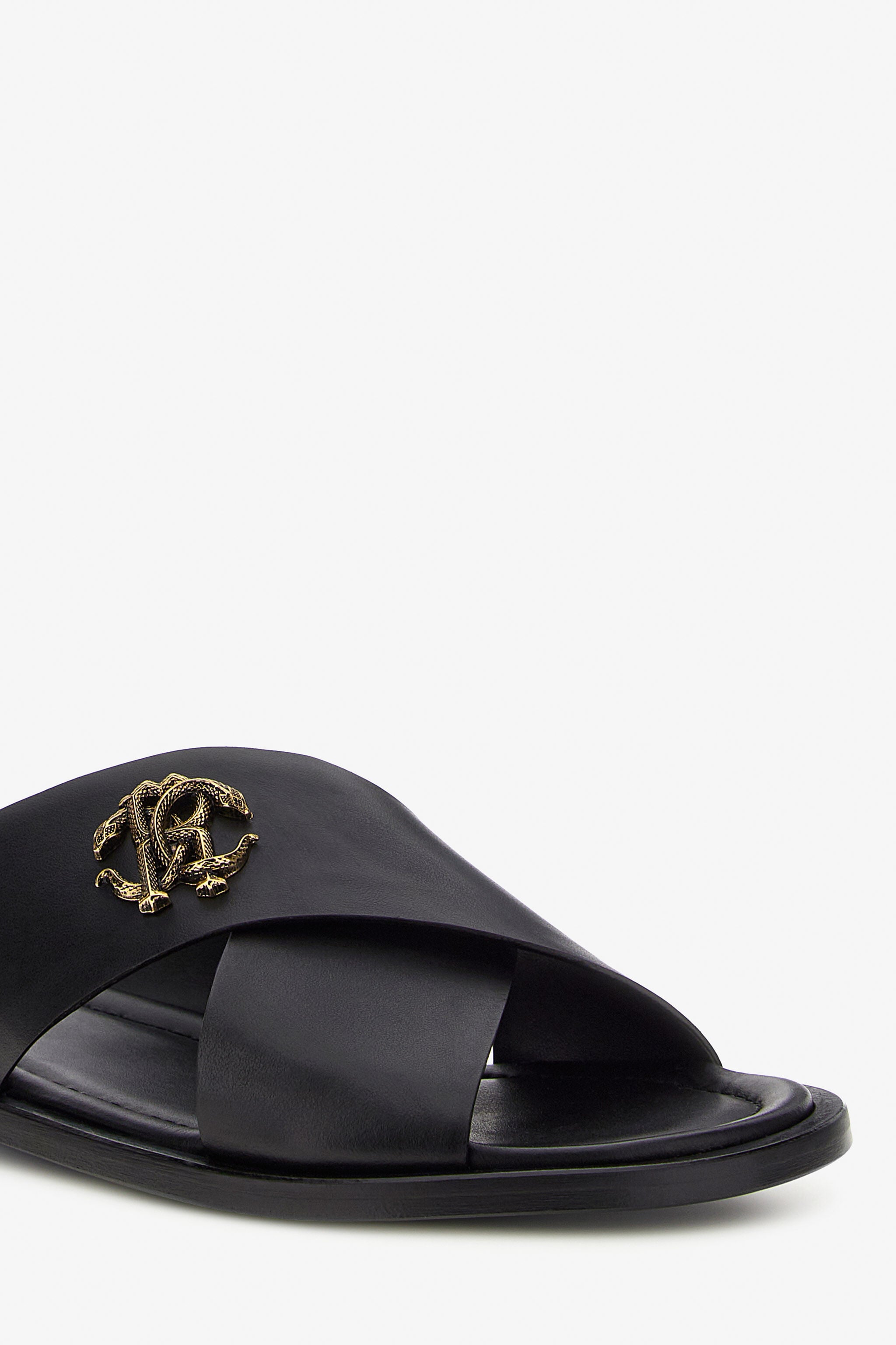 RC Black Leather Sandal With RC Monogram RC Black Leather Sandal With RC Monogram Black SRS056-PZA90