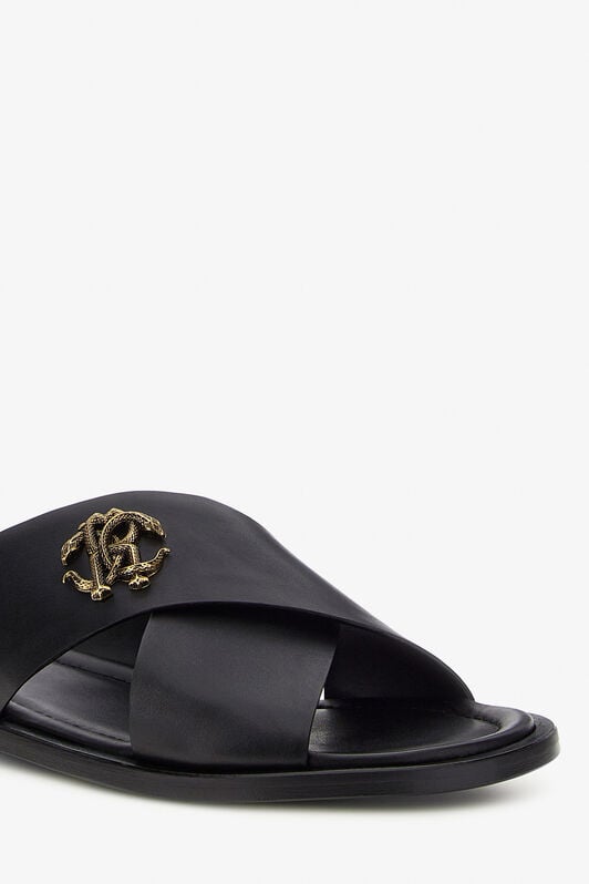 RC Black Leather Sandal With RC Monogram RC Black Leather Sandal With RC Monogram Black SRS056-PZA90