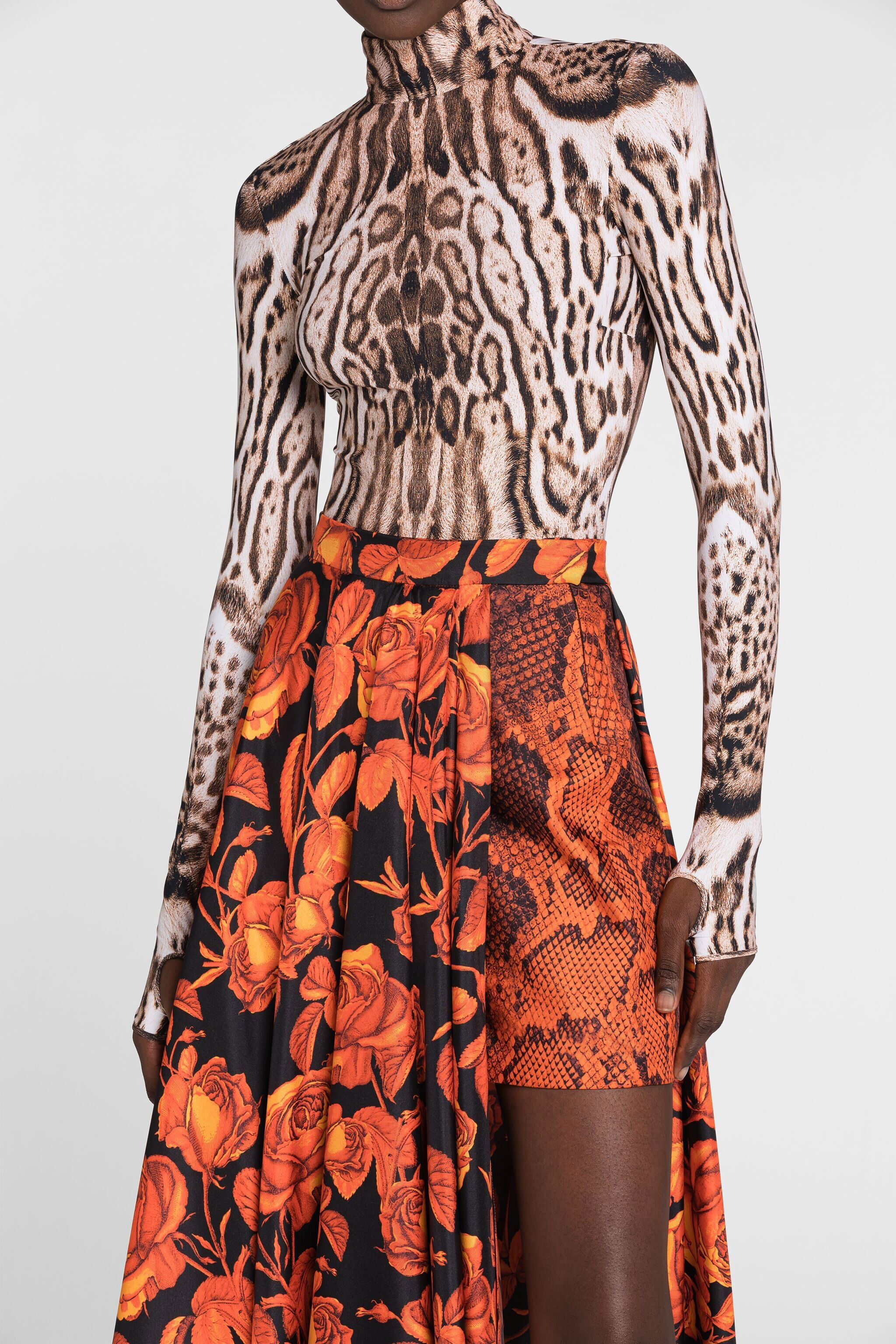 RC Rose And Python-Print Asymmetric Skirt RC Rose And Python-Print Asymmetric Skirt Orange PQT309-4QF03