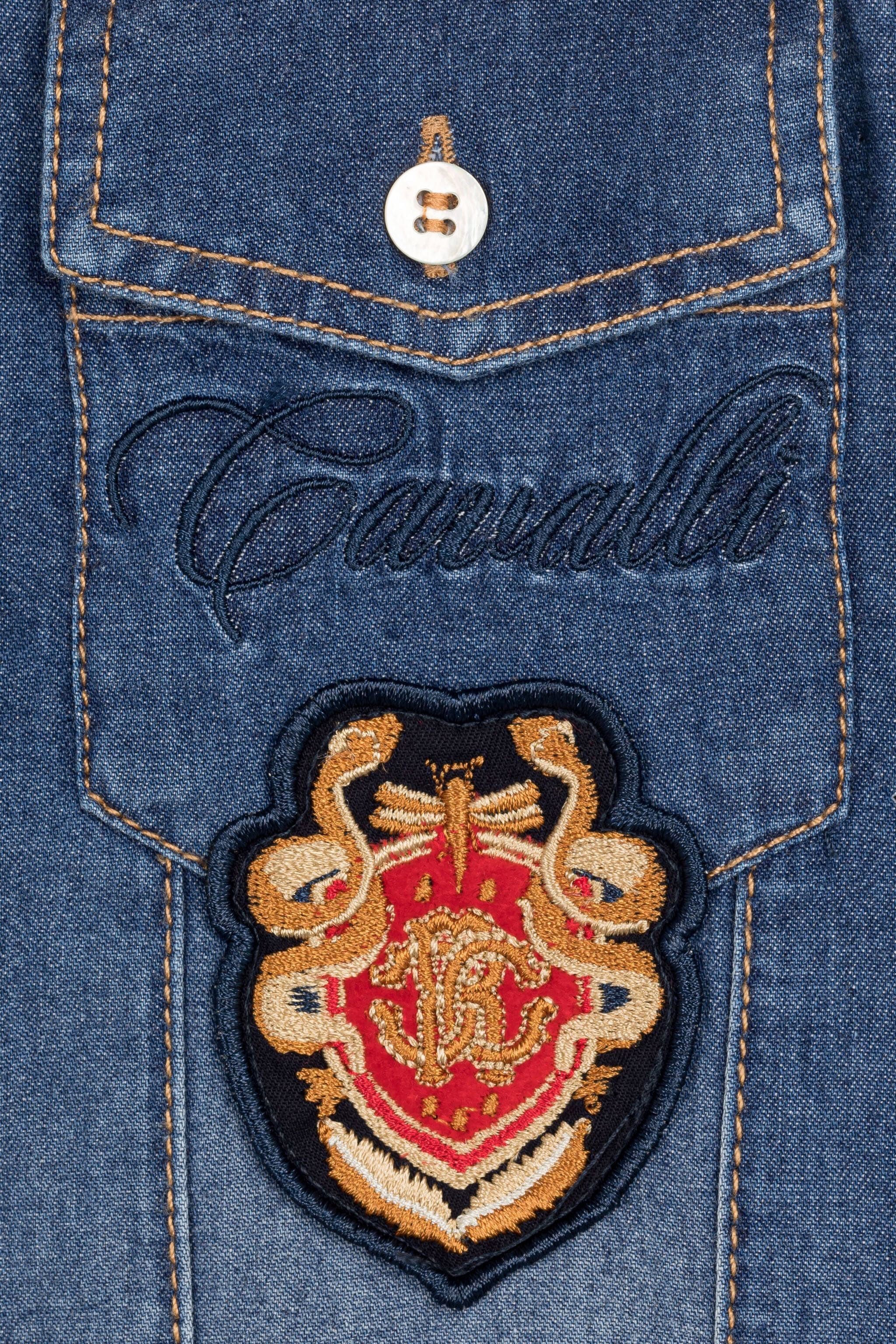 JU RC Monogram Crest-Appliqué Denim Shirt JU RC Monogram Crest-Appliqué Denim Shirt Dark blue PJJ700-DS015