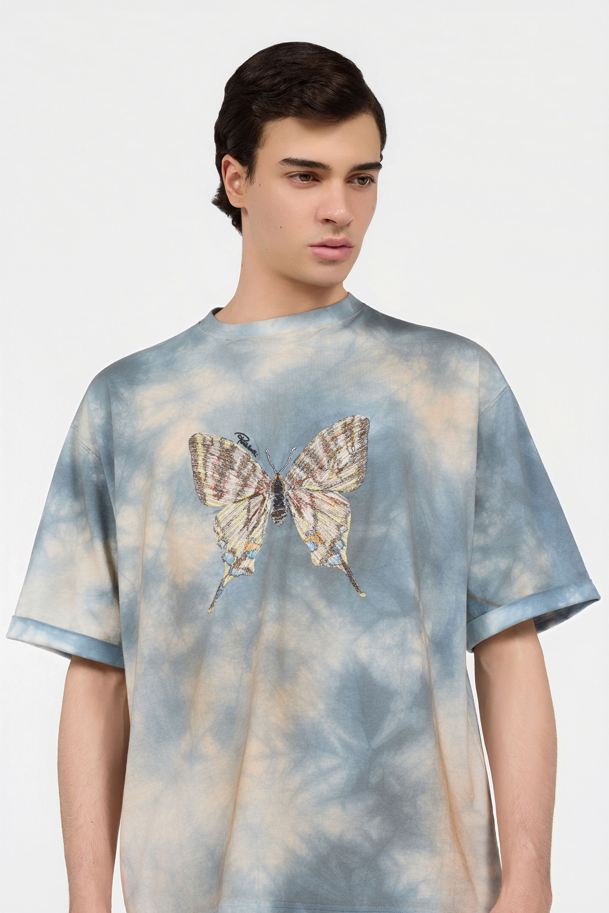 RC Tie-Dye Print T-Shirt With Embroidered Butterfly RC Tie-Dye Print T-Shirt With Embroidered Butterfly POWDER BLUE XNT62I-JD060