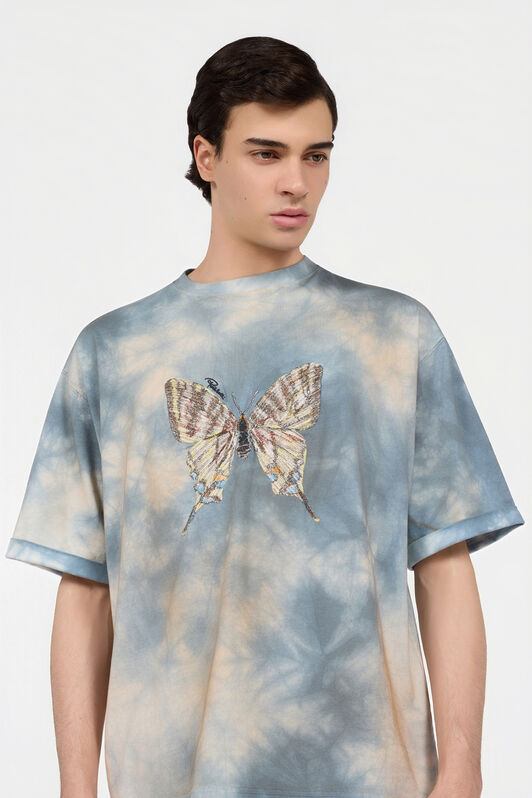 RC Tie-Dye Print T-Shirt With Embroidered Butterfly RC Tie-Dye Print T-Shirt With Embroidered Butterfly POWDER BLUE XNT62I-JD060
