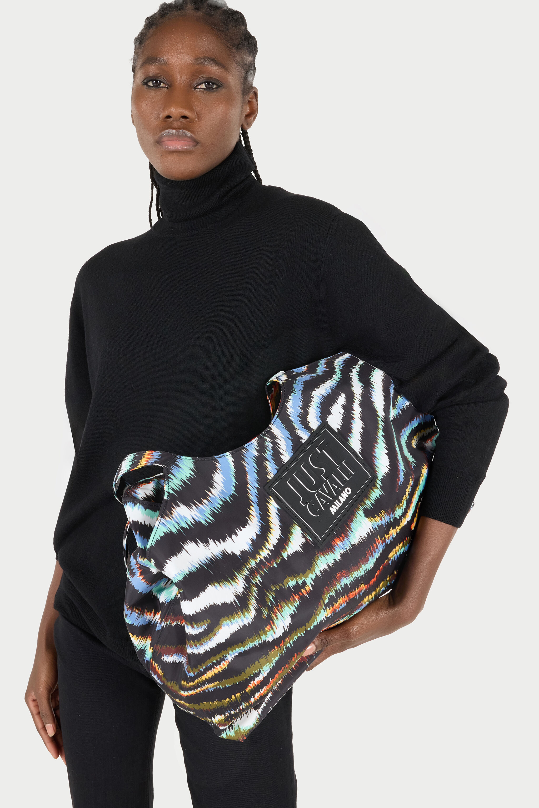 JC Borsa mare con stampa Zebra e patch logo JC Borsa mare con stampa Zebra e patch logo Bleu clair/Noir SFB176-SF671