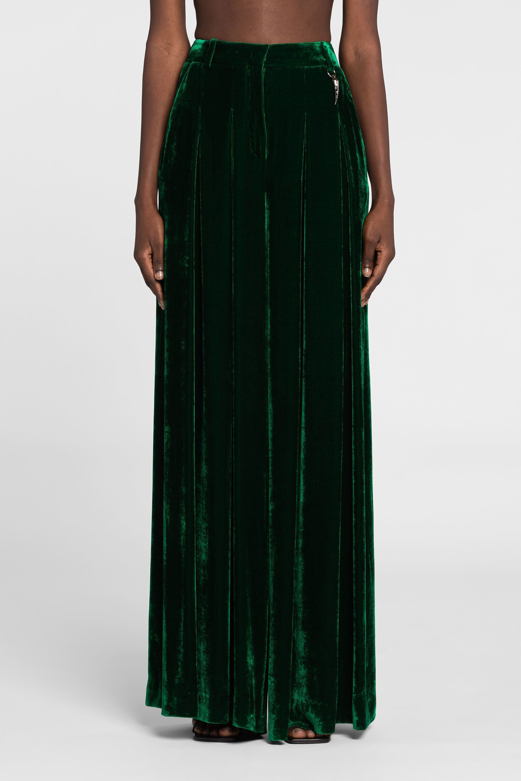 RC Tiger Tooth Wide-Leg Velvet Trousers RC Tiger Tooth Wide-Leg Velvet Trousers Dark green PWT205-VL067