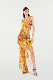RC Asymmetric Silk Dress With Amber Print RC Asymmetric Silk Dress With Amber Print Yellow VKT139-CKP74