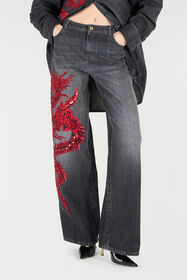 RC Jeans With Embroidery And Sequins Black/Red VQJ251-DN001