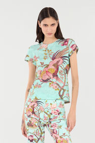 RC T-Shirt With Oriental Bird Print Blue/Pink VKT61A-3DP76