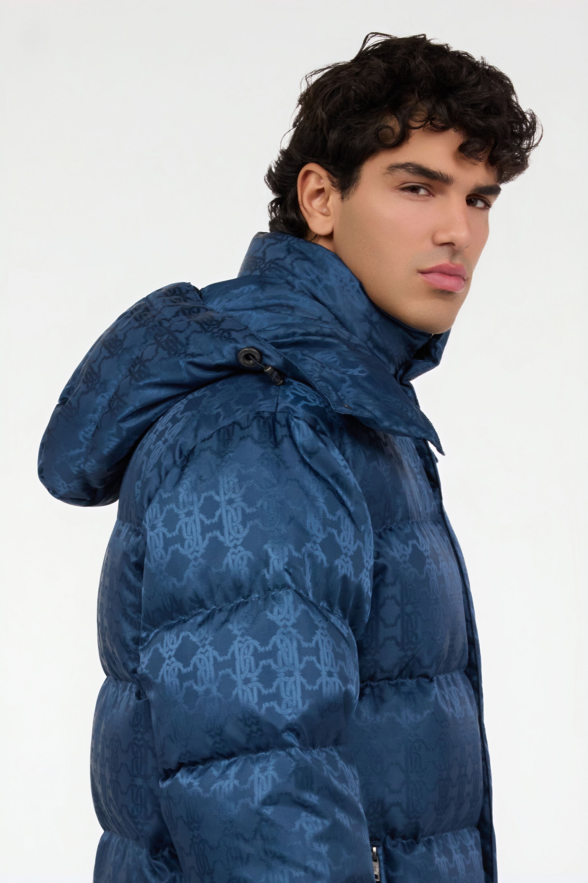 RC Blue Down Jacket with RC Monogram All Over RC Blue Down Jacket with RC Monogram All Over BLUE ROT80E-DJ005