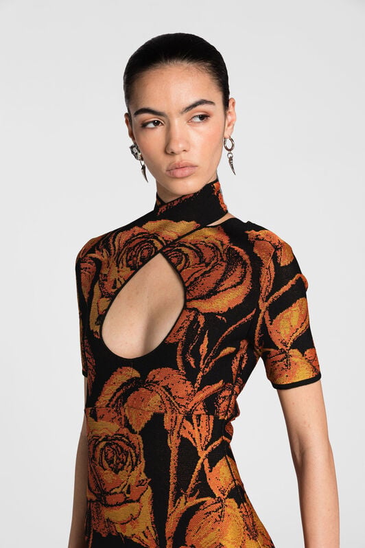 RC Mini abito jacquard con cut-out e motivo Rose RC Mini abito jacquard con cut-out e motivo Rose Arancione PQM102-MI150