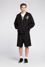 JC Just Cavalli Logo-Print Zip Cotton Hoodie BLACK Q61314-Q0217