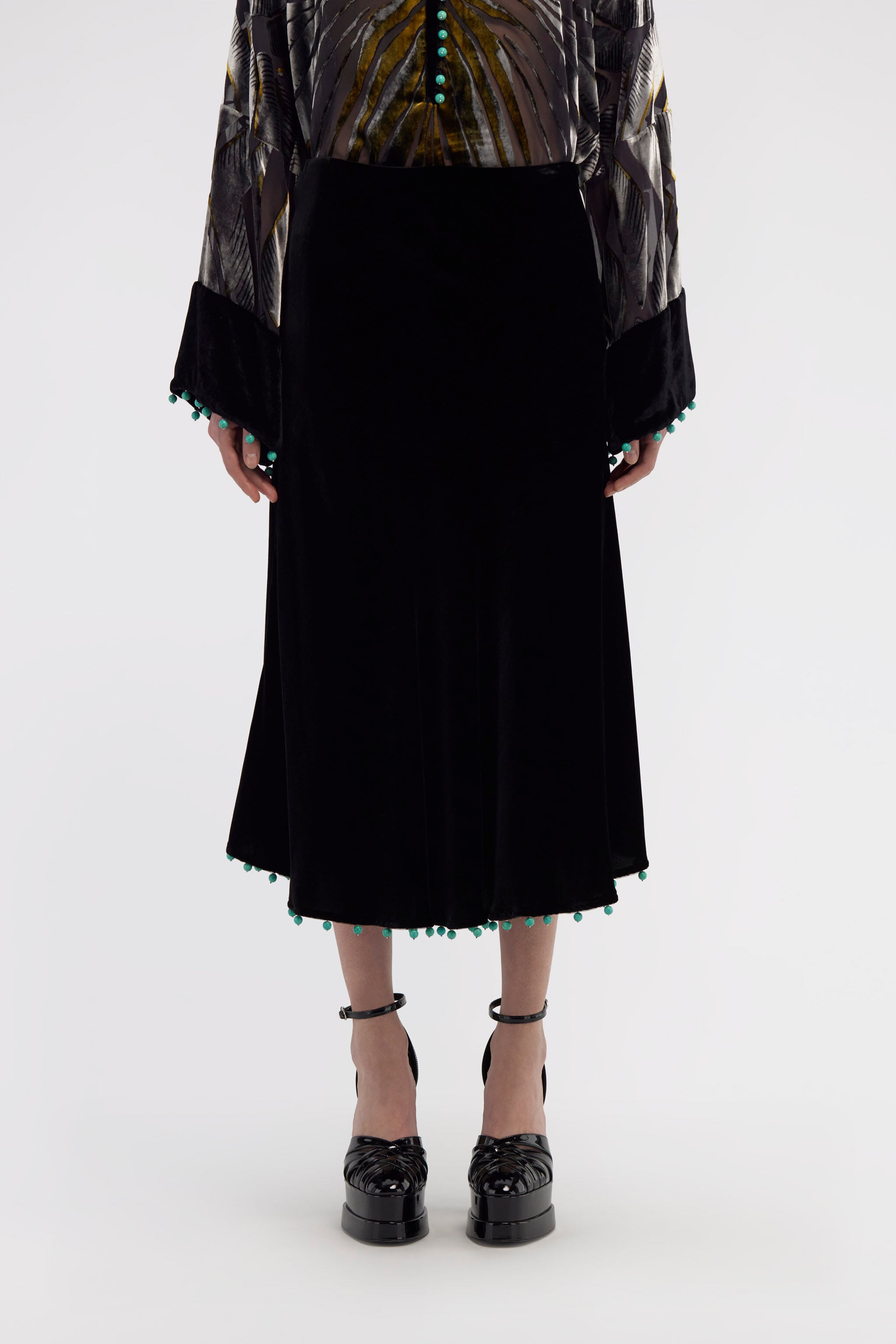 RC Beaded-trim high-waisted skirt RC Beaded-trim high-waisted skirt Negro RKR304-VL067