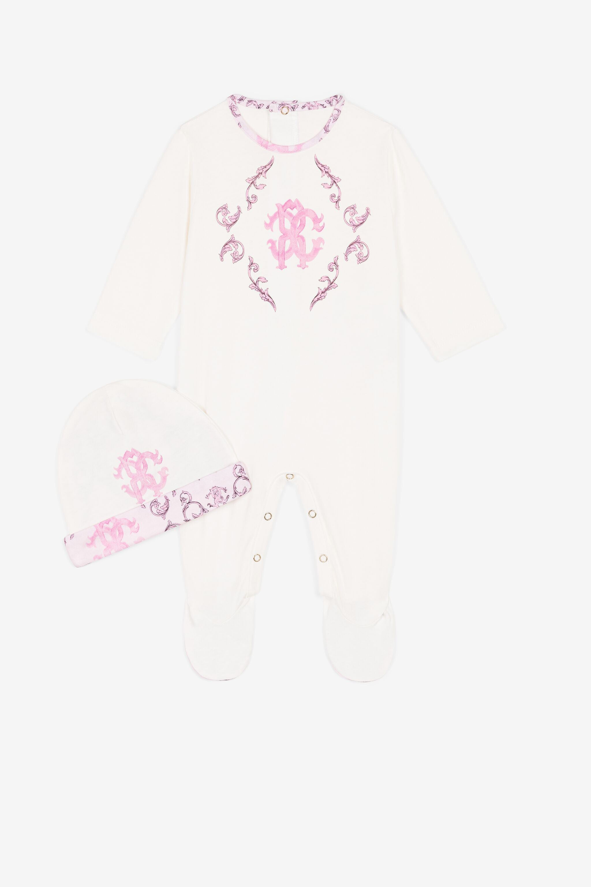 JU Ensemble grenouillère à imprimé RC Monogram JU Ensemble grenouillère à imprimé RC Monogram Rose RJT853-JD001