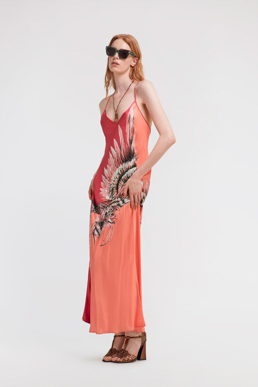 RC Bird Patchwork print maxi dress Fuchsia SWT151-4QN13