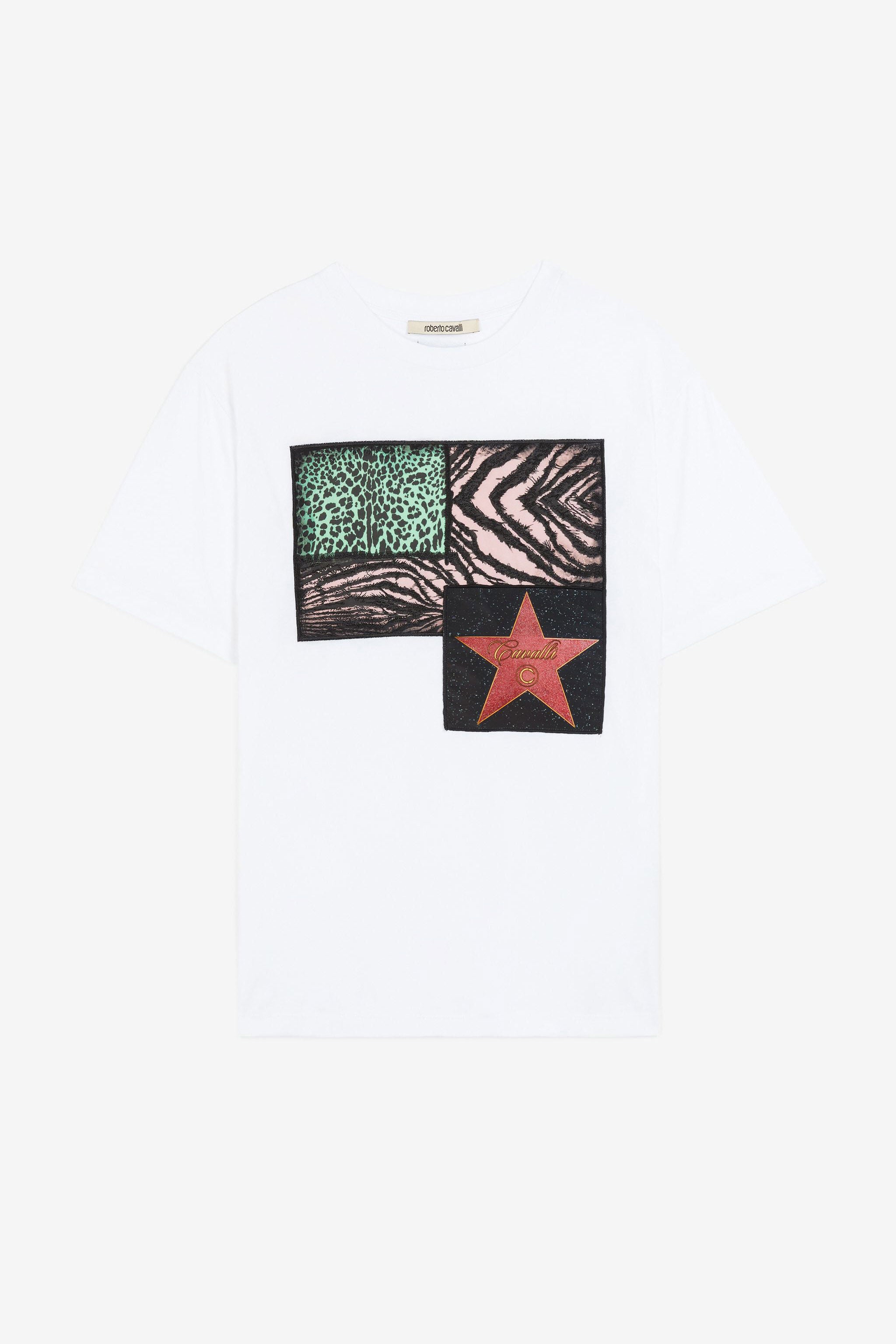 RC Walk Of Fame And Animalier Patchwork-Print Appliqué T-Shirt White OKT61B-JD060