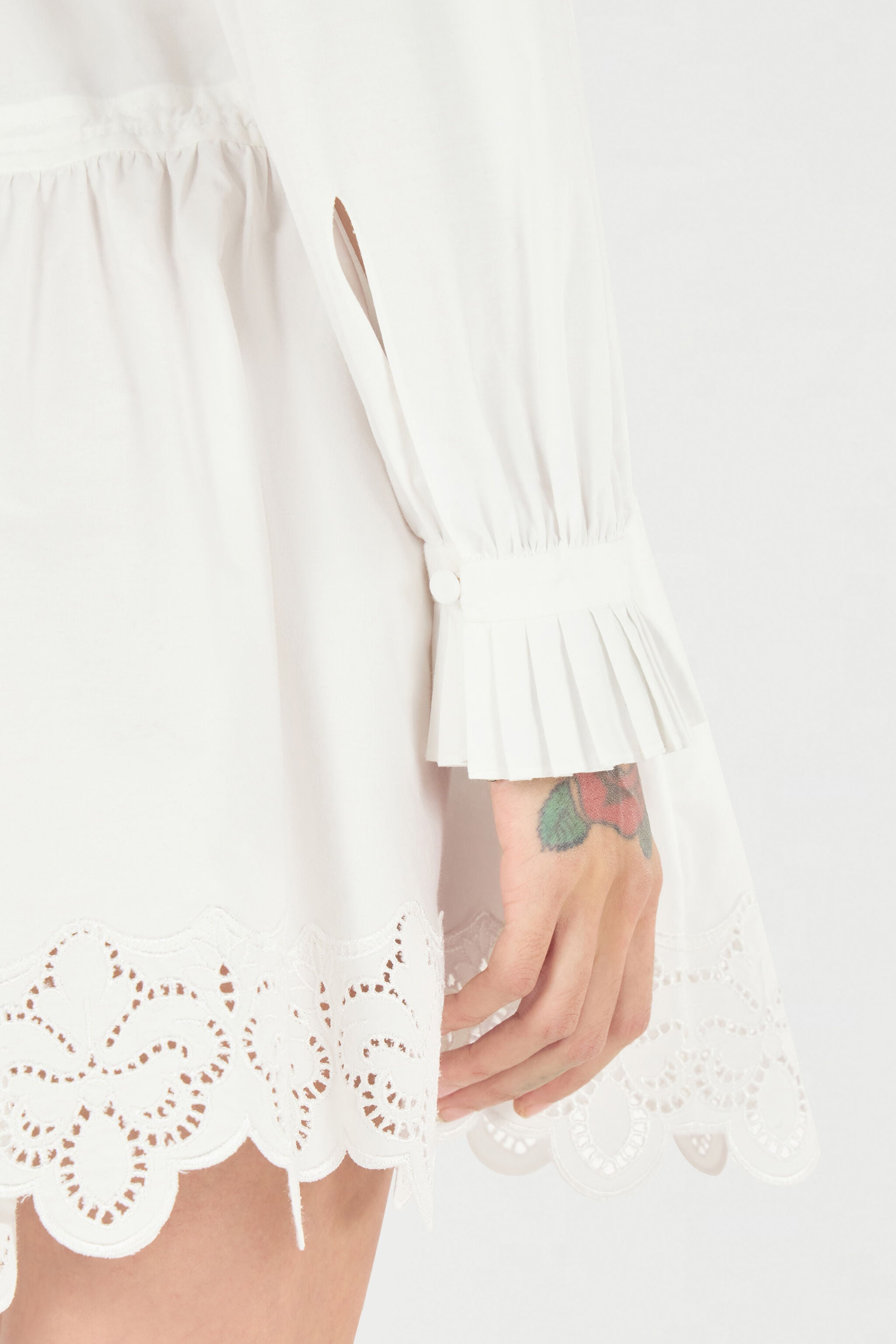 RC Mini Shirt Dress With Perforated Roses RC Mini Shirt Dress With Perforated Roses White UKR137-CH033