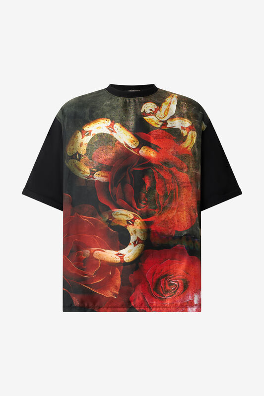 RC T-Shirt With Rose And Snake Print RC T-Shirt With Rose And Snake Print Red URT62C-4QN59