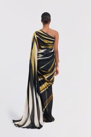 RC Ray Of Gold Print Silk Maxi Dress Gold TKT106-CTM33