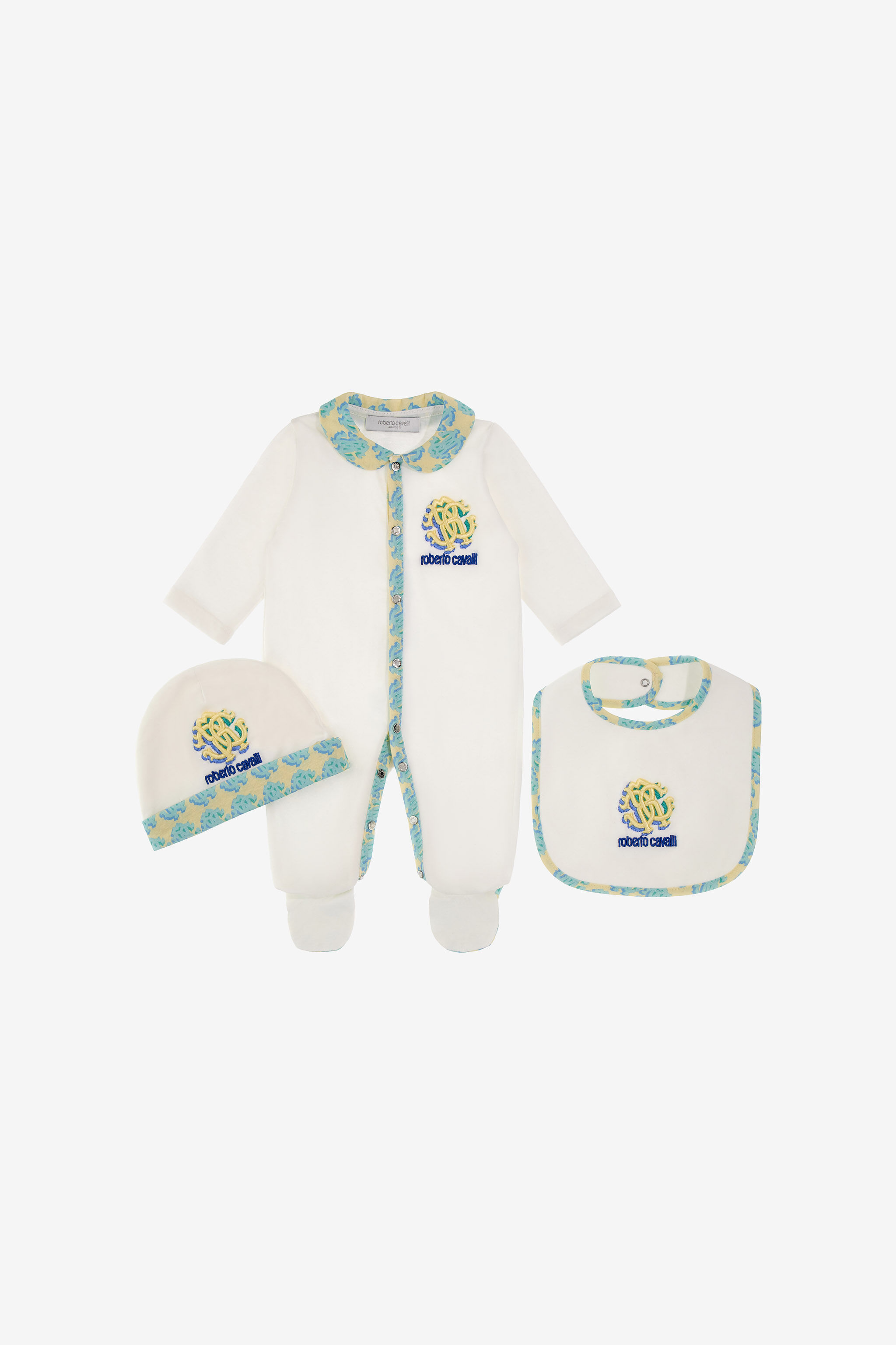 JU RC Monogram embroidery babygrow set JU RC Monogram embroidery babygrow set Weiß SJT844-JD001