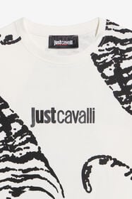 JC White T-Shirt With Tiger Print and Logo CLOUD DANCER WFT61D-5B006