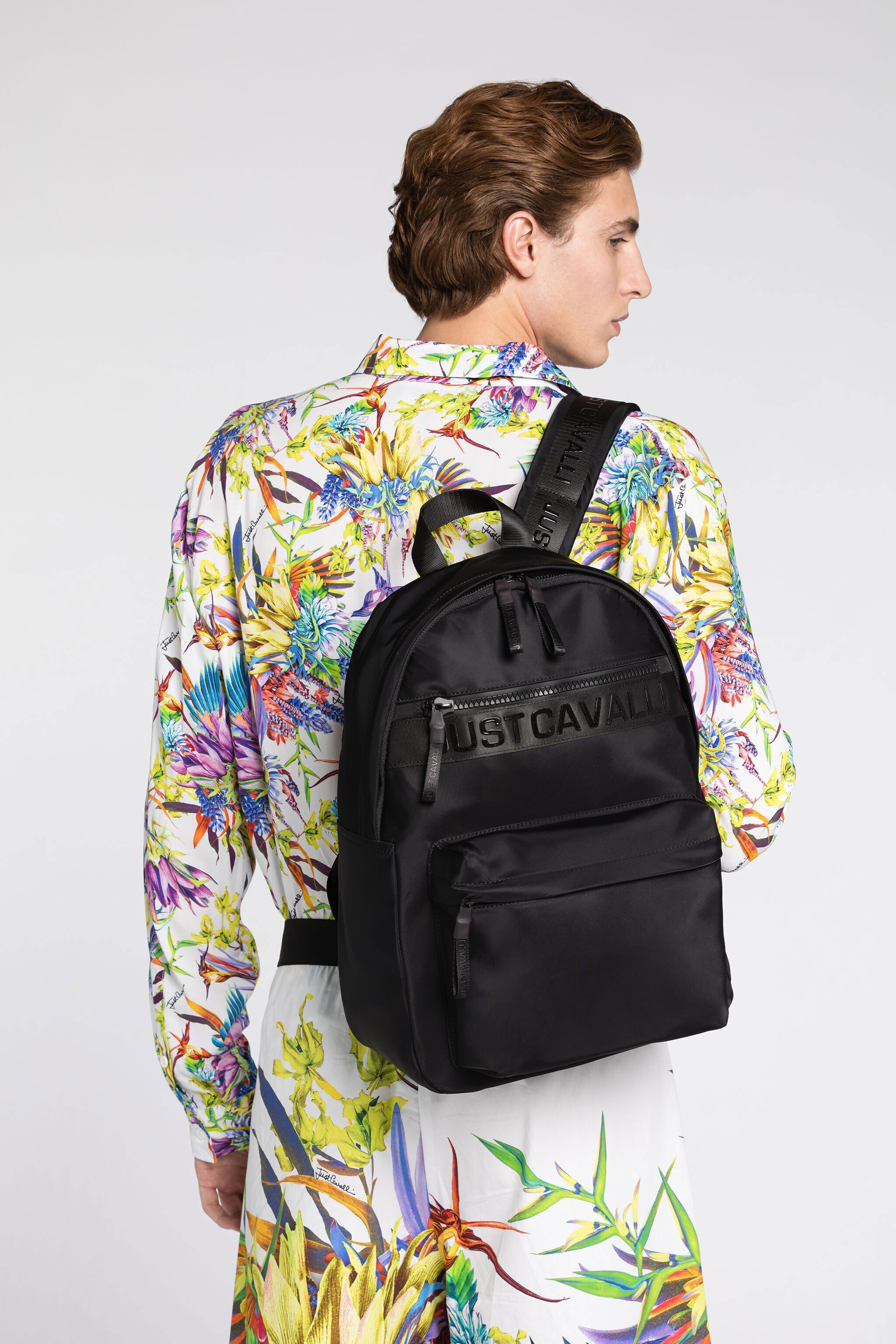 JC Just Cavalli Logo-Appliqué Backpack JC Just Cavalli Logo-Appliqué Backpack BLACK Q62335-Q1238