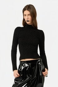 RC High Neck Top with Lurex Jaguar Pattern BLACK XWM601-MO011