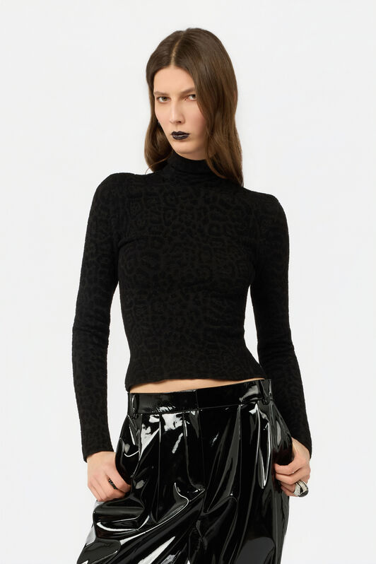 RC High Neck Top with Lurex Jaguar Pattern RC High Neck Top with Lurex Jaguar Pattern BLACK XWM601-MO011