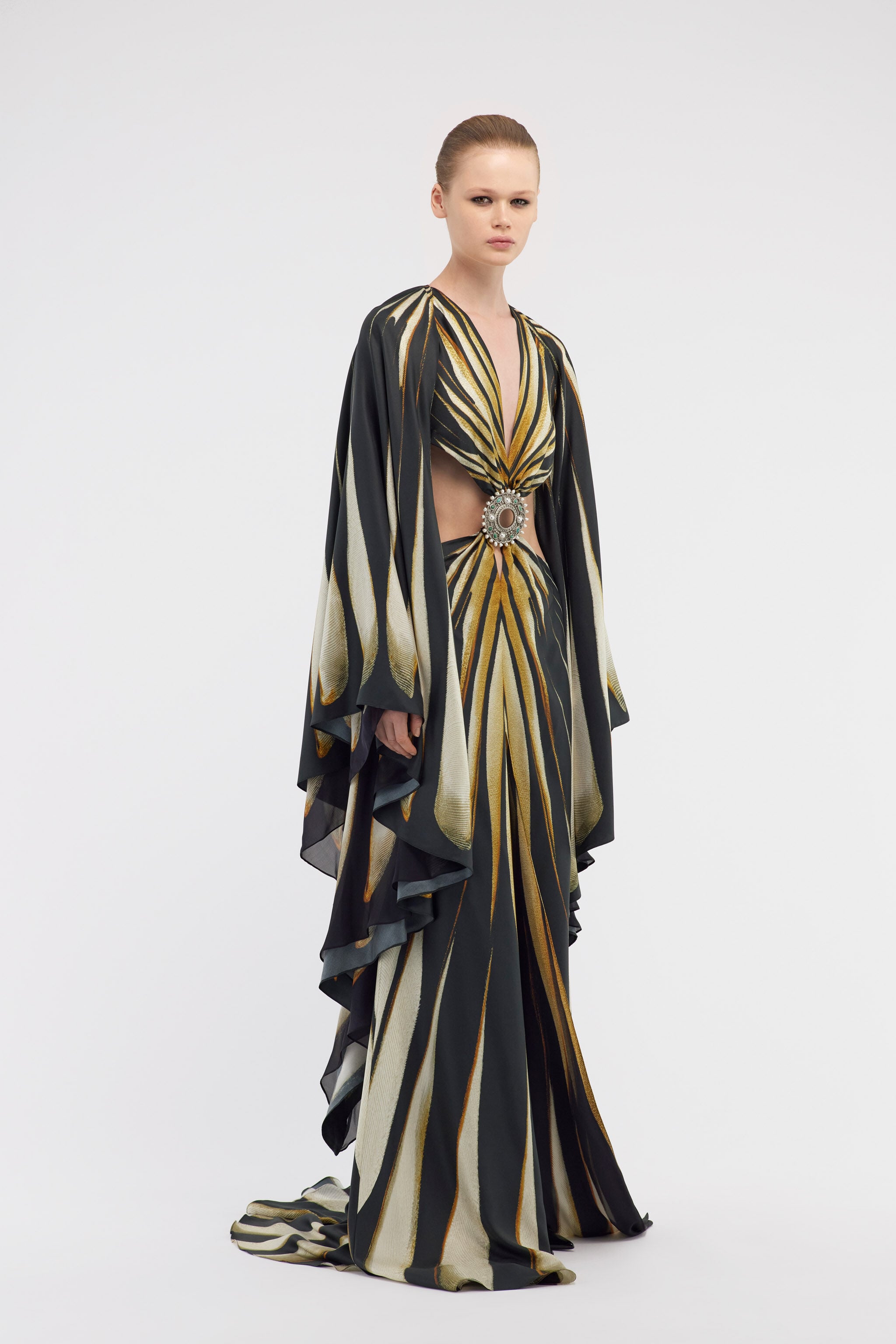 ロベルトカヴァリ　オリエンタル柄 ロングドレス Dress in Gold for Women | Roberto Cavalli®