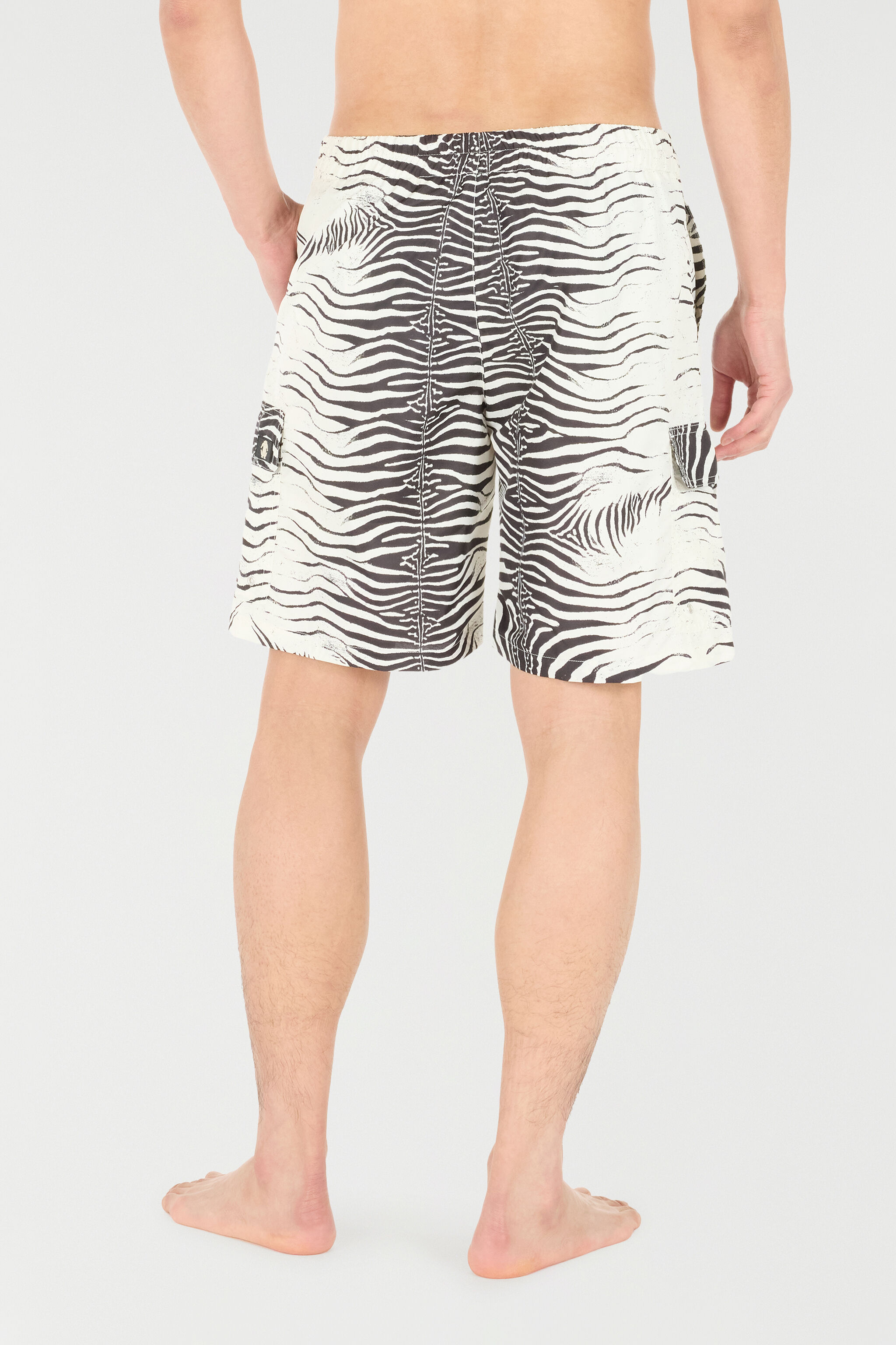 Zebra-Print Swim Shorts in Black/White for Men | Roberto Cavalli®