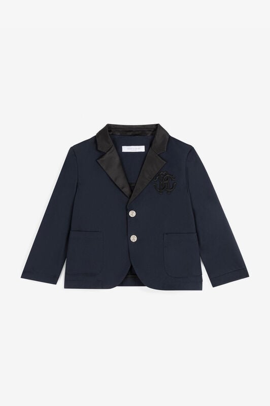 JU RC Monogram-Embroidered Cotton Blazer Dark blue RJT405-FN012