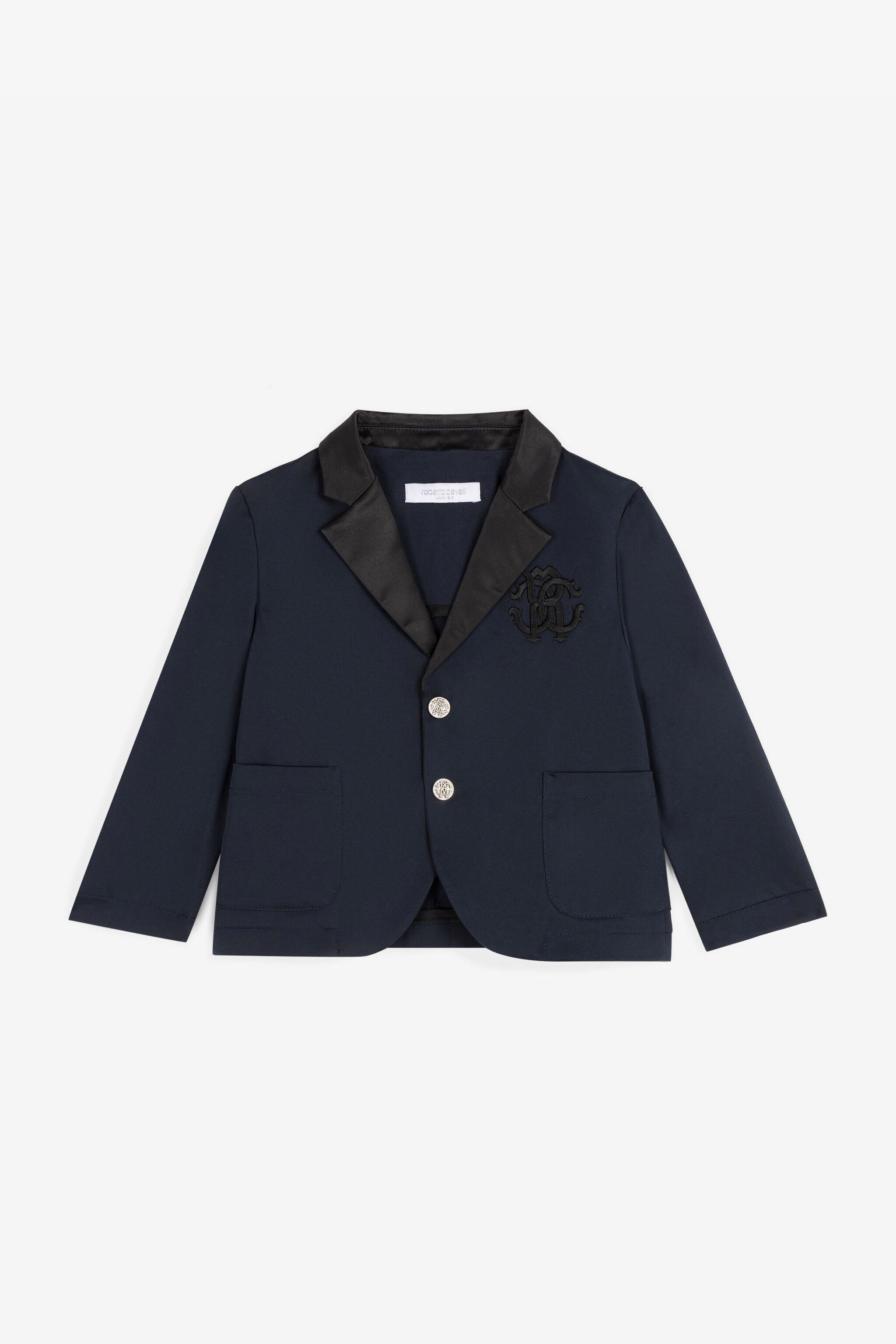 JU RC Monogram-Embroidered Cotton Blazer Dark blue RJT405-FN012