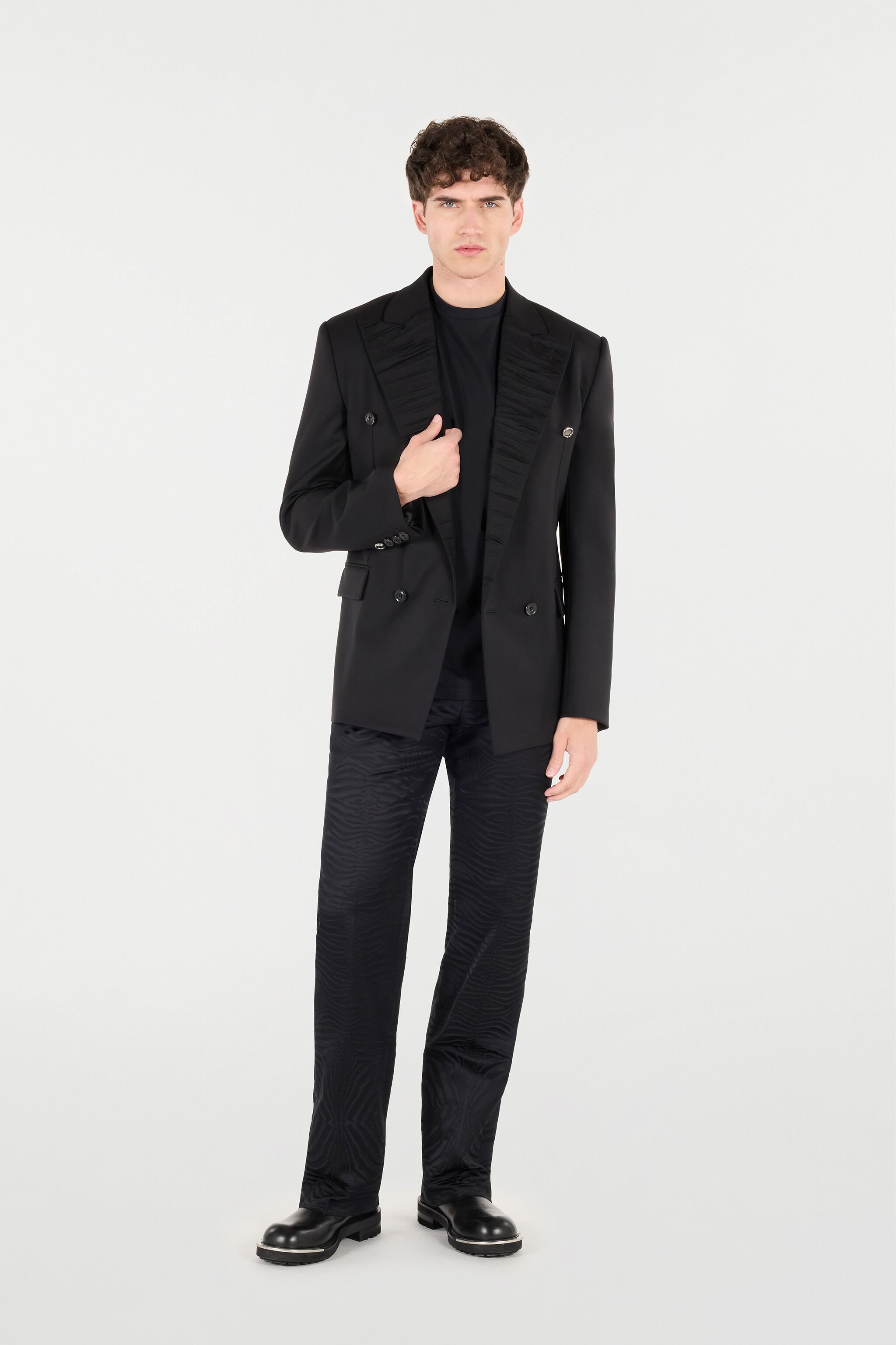 RC Double-Breasted Wool-Blend Blazer Black URT420-WP066
