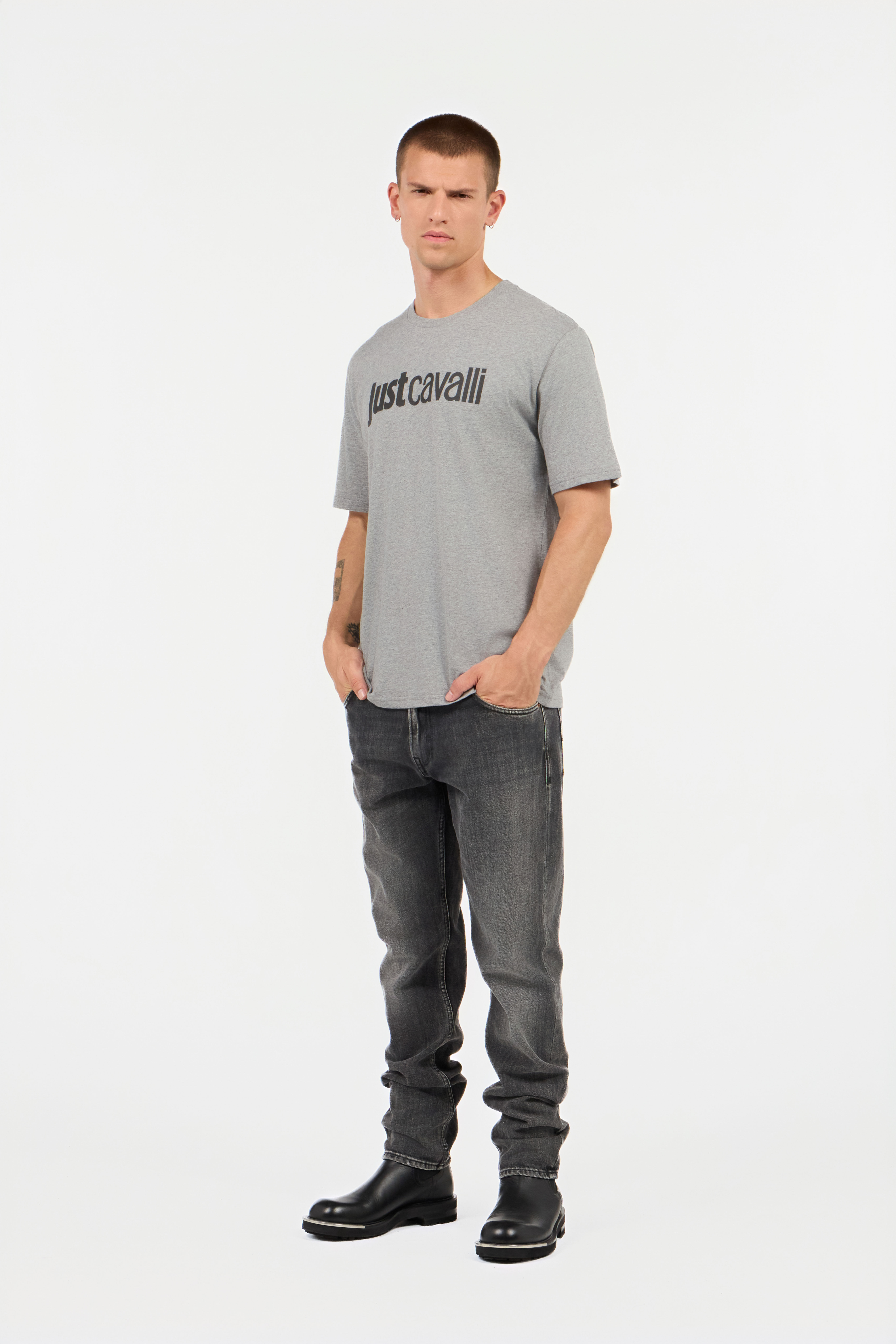 JC Just Cavalli Logo T-Shirt Grau RRT933-RR195