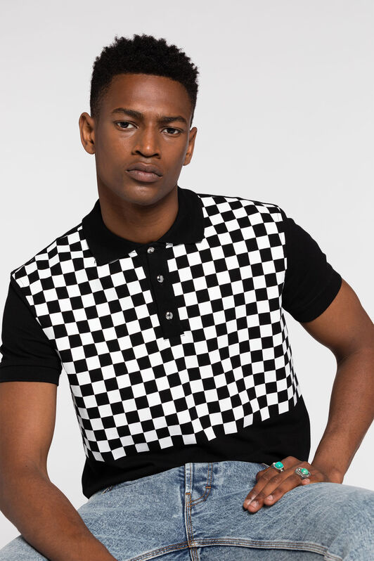RC Checked Cotton Polo Shirt Black/White RRT64D-KB002