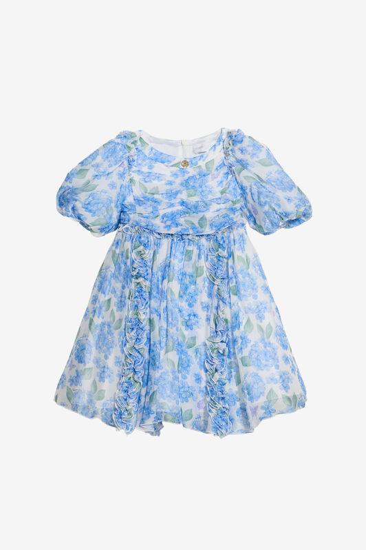 JU Kleid Aus Seidenmischung Mit Plumago-Print WHITE/BLUE WJT10L-6DR13