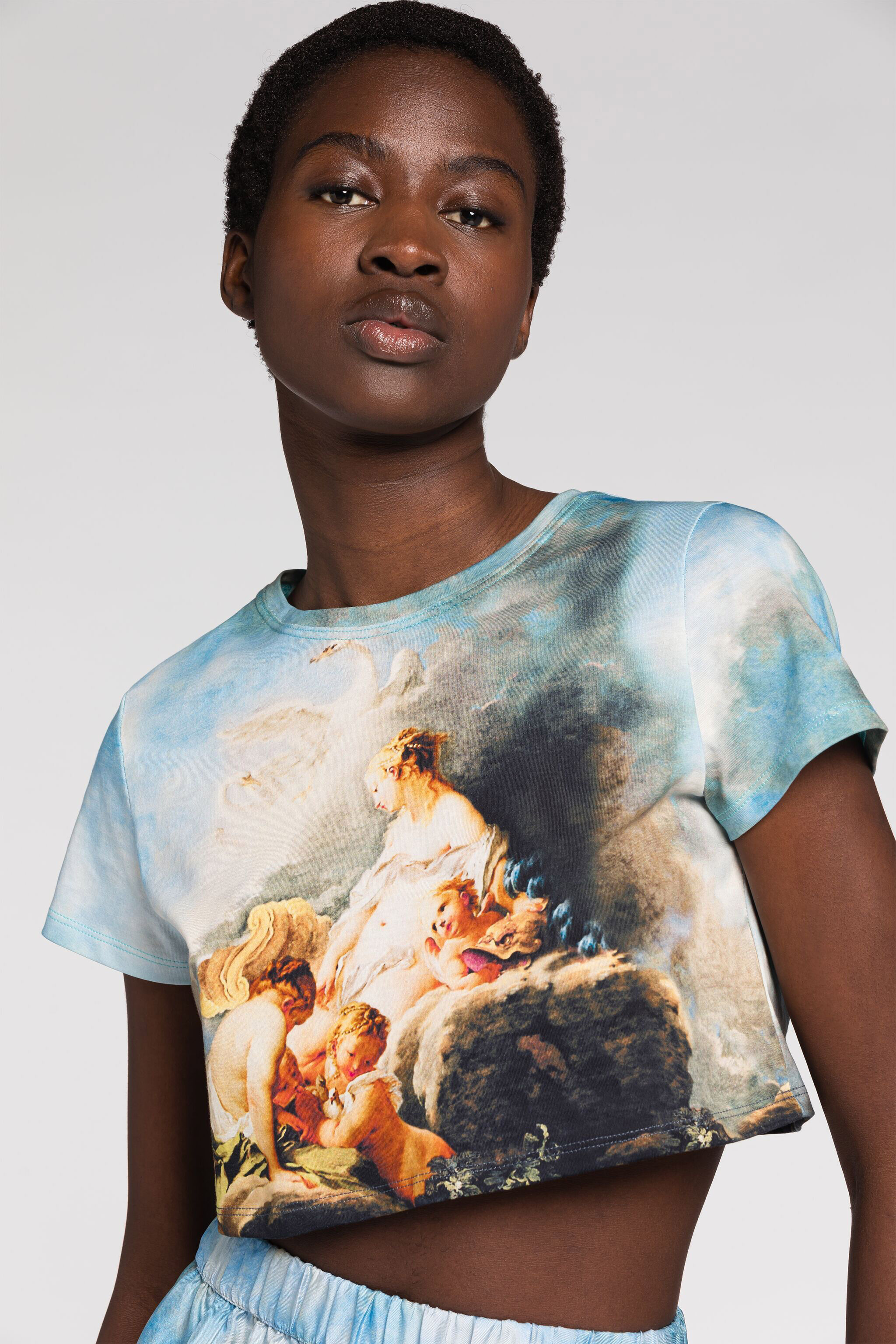 RC Cropped T-Shirt mit Malerei-Print Hellblau RYT600-3PG38