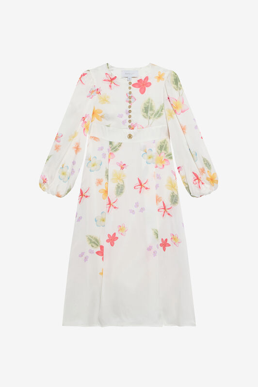 JU Long Dress with Floral Print JU Long Dress with Floral Print MILKY WHITE UJT10X-6DO85