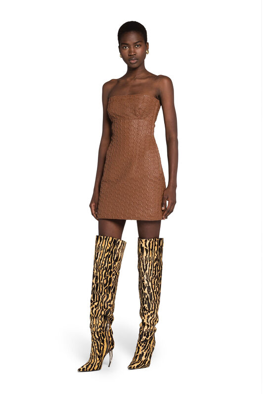 RC Woven Leather Mini Dress RC Woven Leather Mini Dress Brown IWP100-PN078
