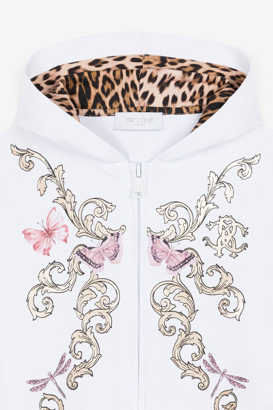 JU Sweat à capuche zippé en coton à imprimé filigrane Blanc QJT907-CF050