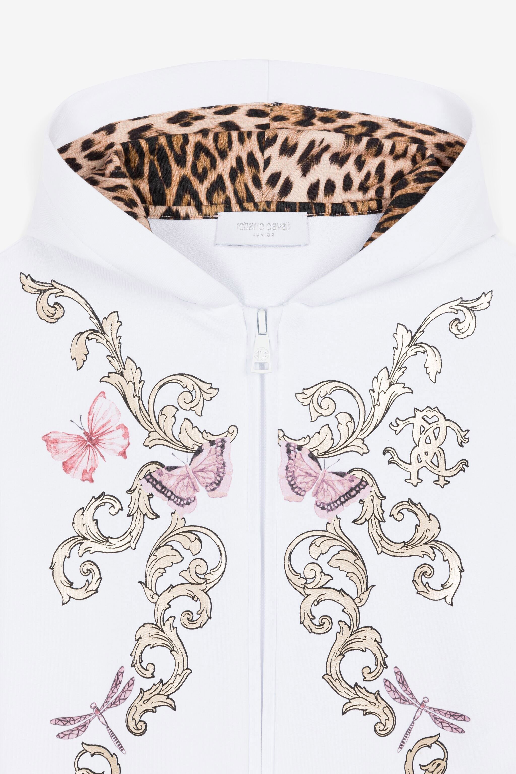 JU Sweat à capuche zippé en coton à imprimé filigrane Blanc QJT907-CF050