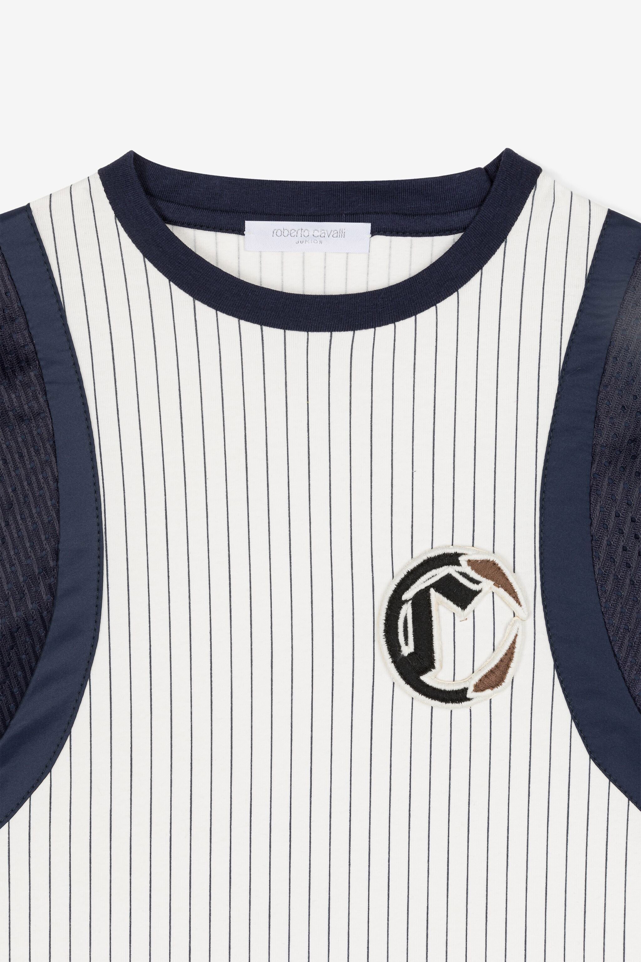 JU Gestreiftes T-Shirt mit Logo-Applikation Weiß OJT621-ISA2J