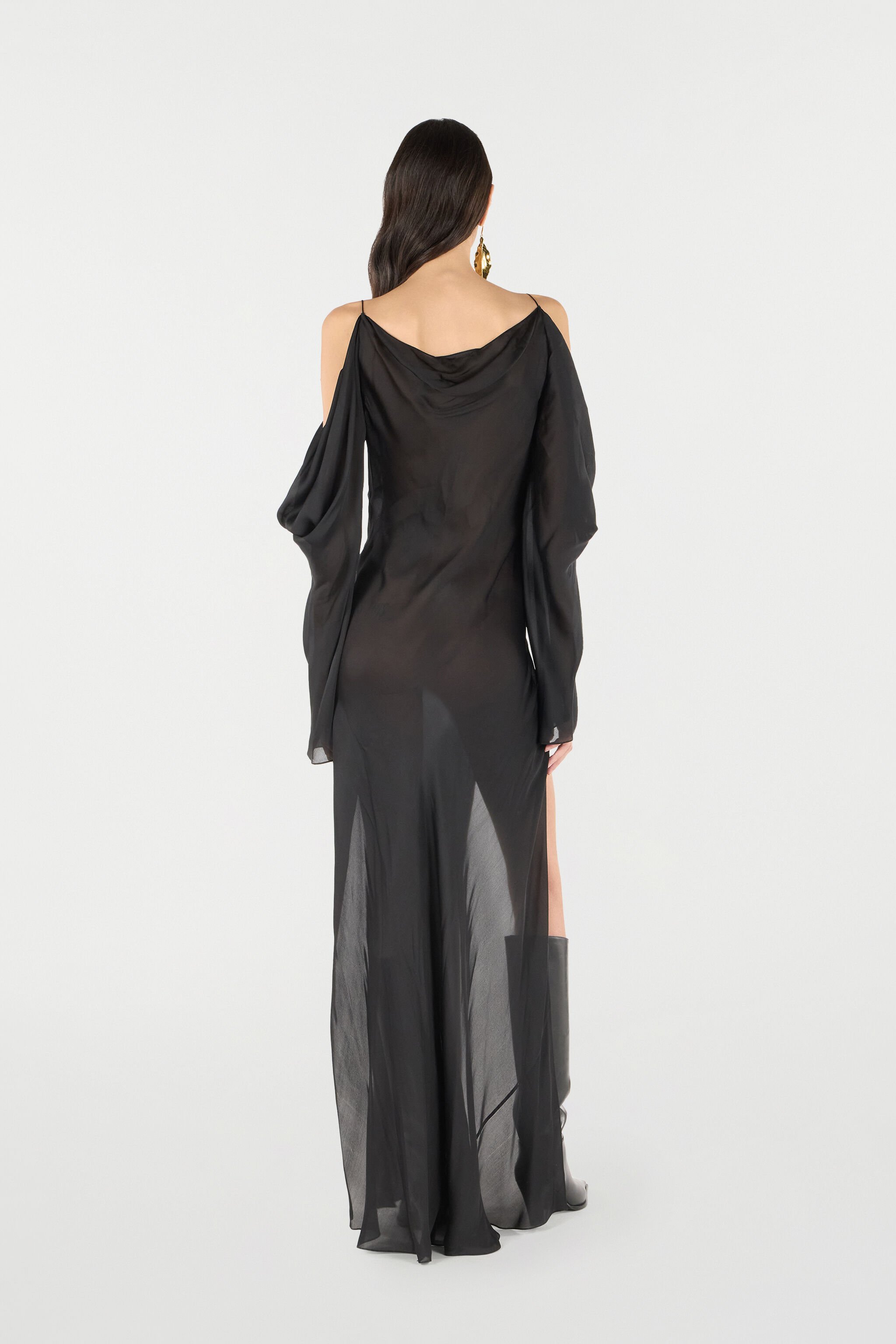 RC Langes Kleid aus Seide Schwarz UKT117-CC032