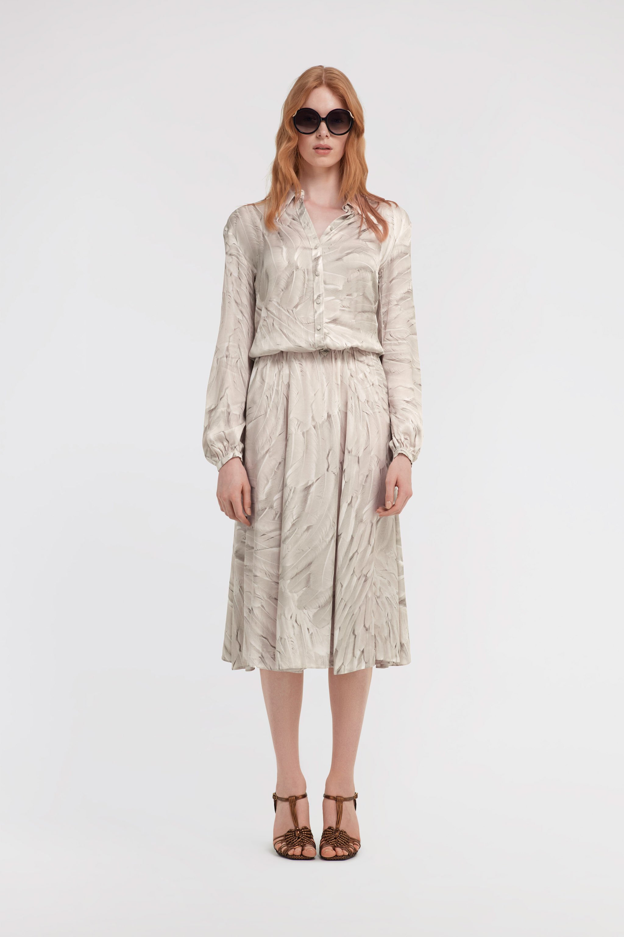 RC Ice Feathers print shirt dress White SWT117-6DL74