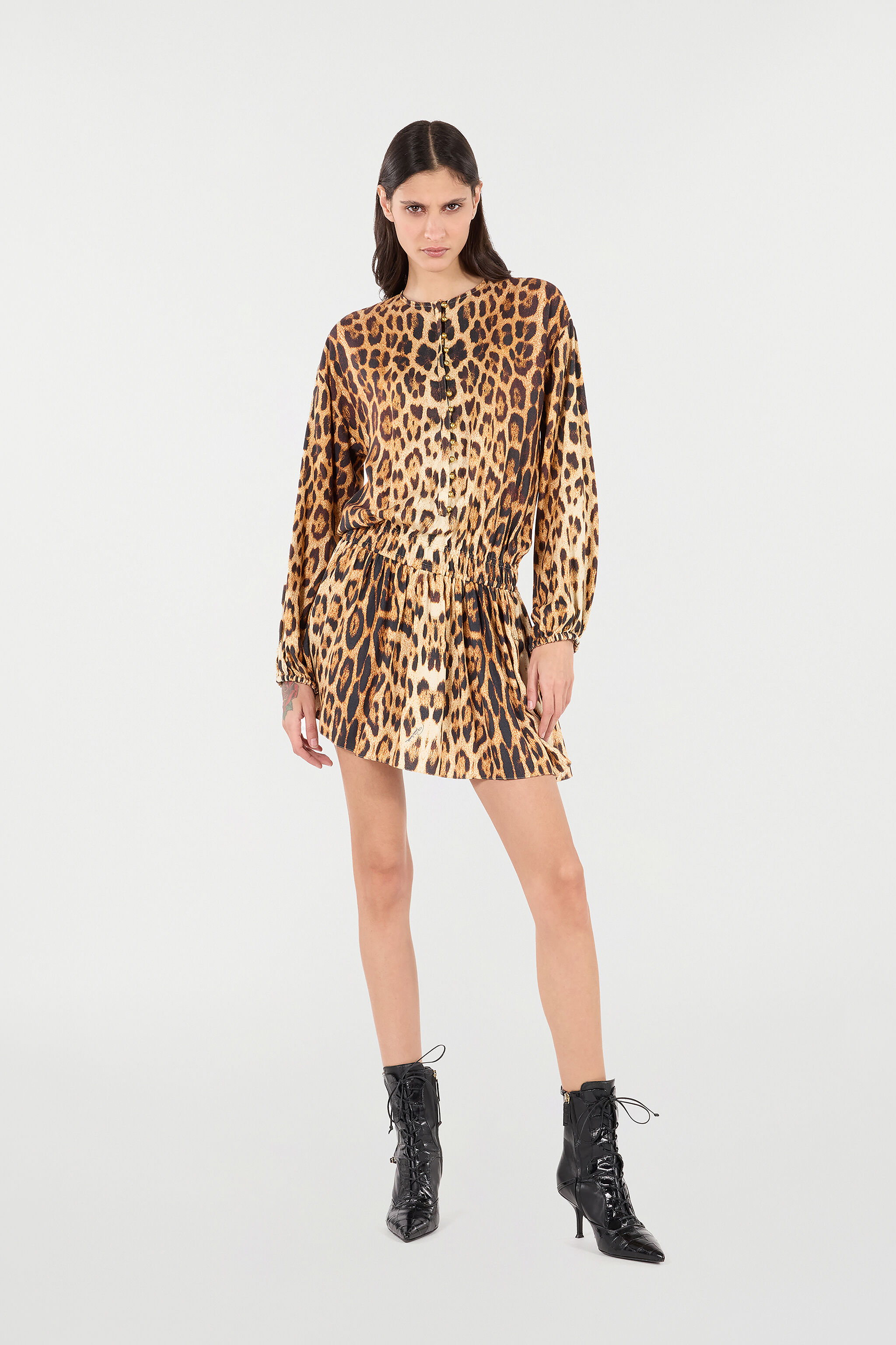 RC Short Dress with Jaguar Skin Print Brown VKT131-LXP73