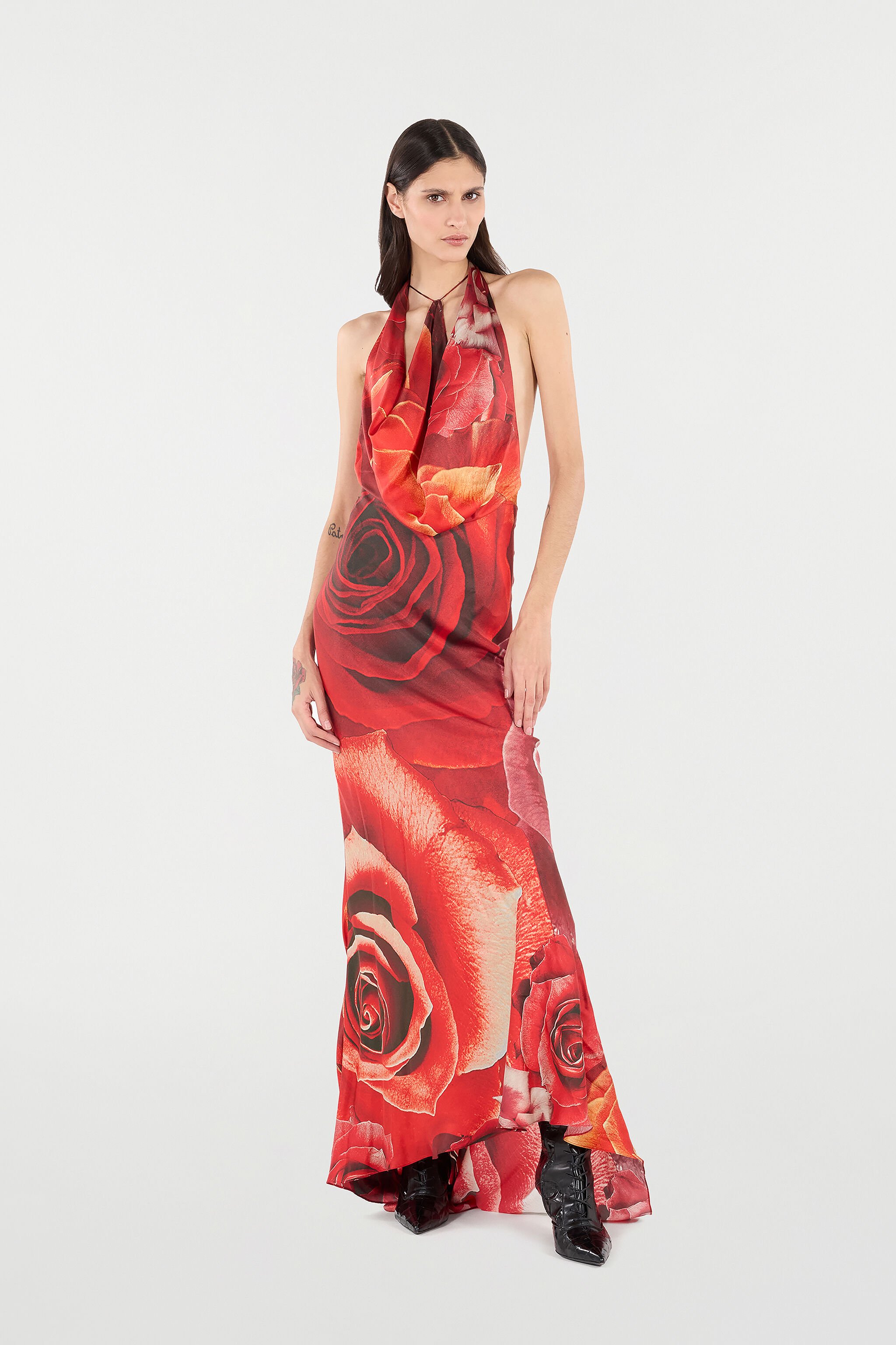 RC Langes Kleid Mit Print Rose Rot UKT123-4QN48