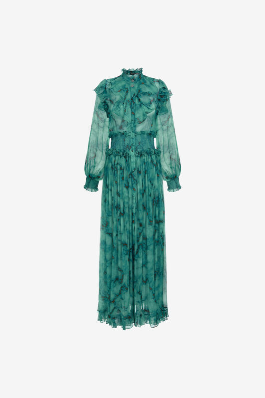 RC Long silk dress with Marble print Light blue RKT108-CZH62