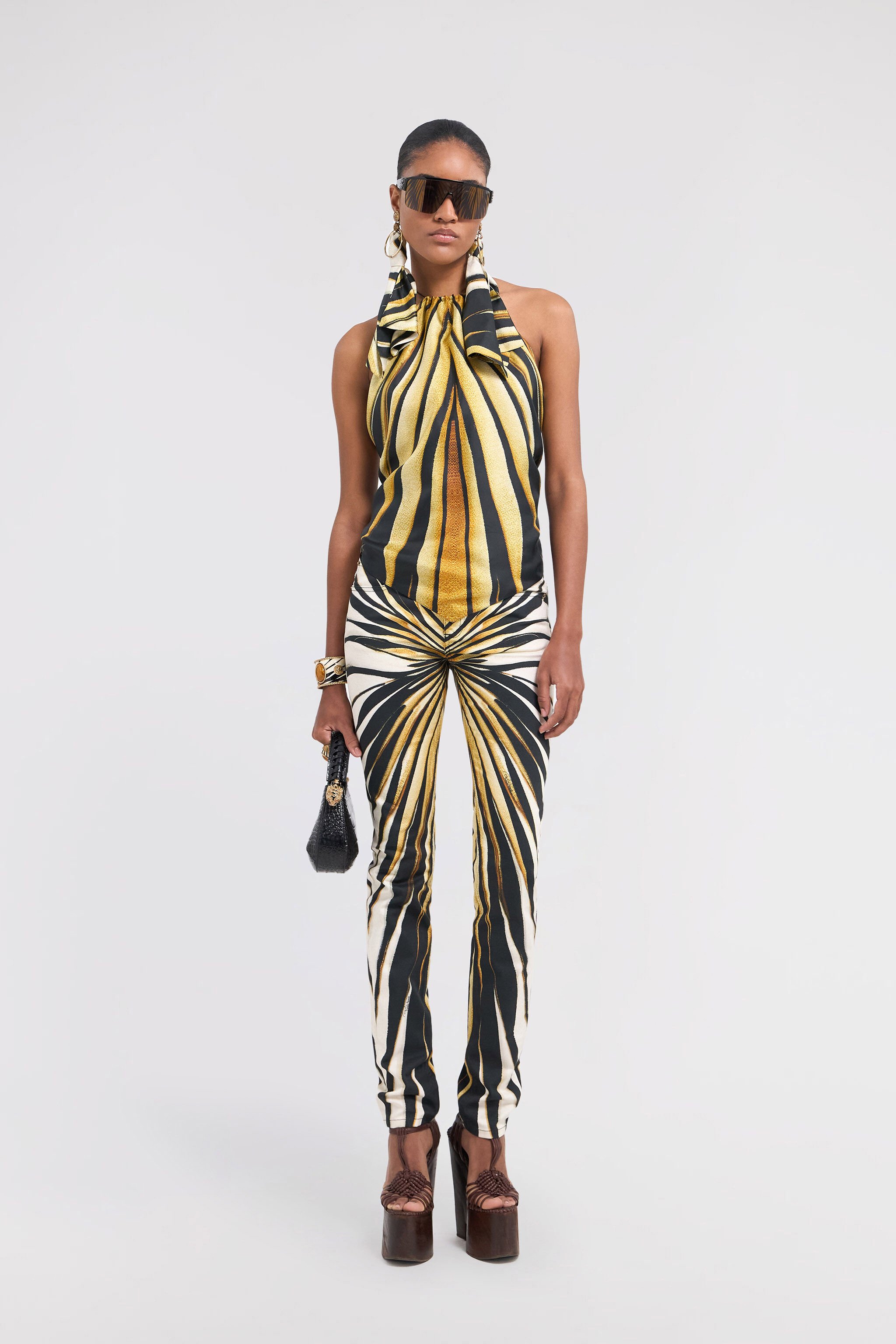RC Top Halter De Seda Con Estampado Ray Of Gold Oro TKT601-4QM33