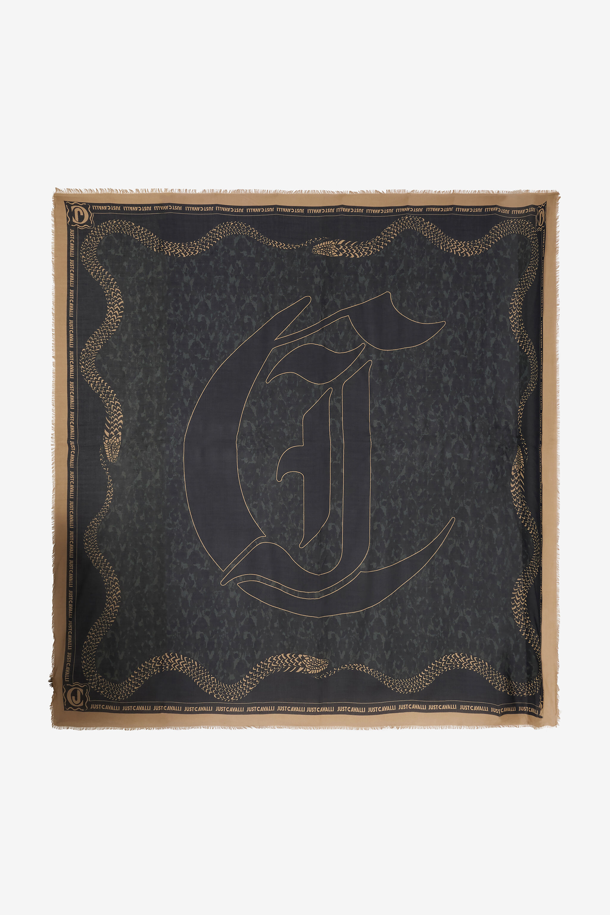 JC Jaguar Skin Scarf with JC Monogram Noir TFA034-TF350