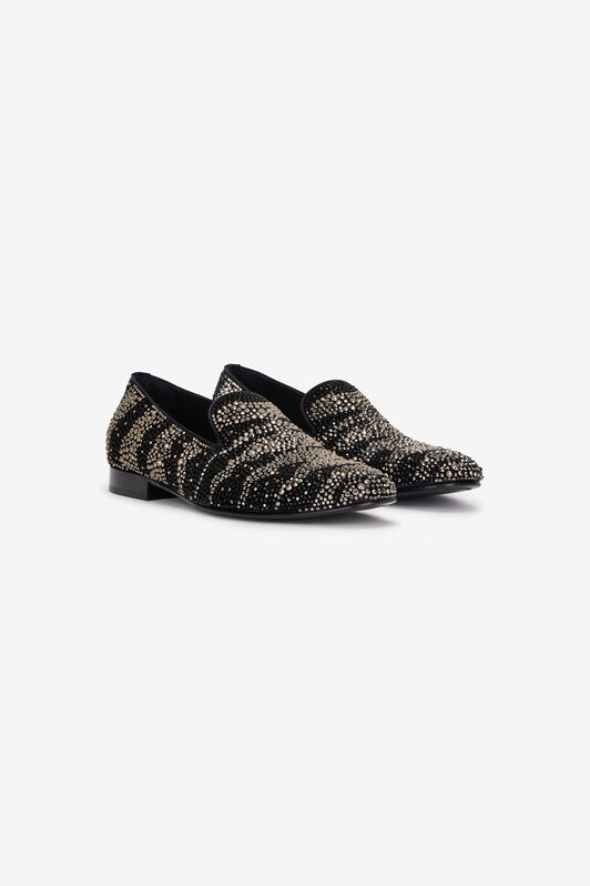 RC Animal-Print Loafers With Rhinestones Black/Silver URS004-SE127