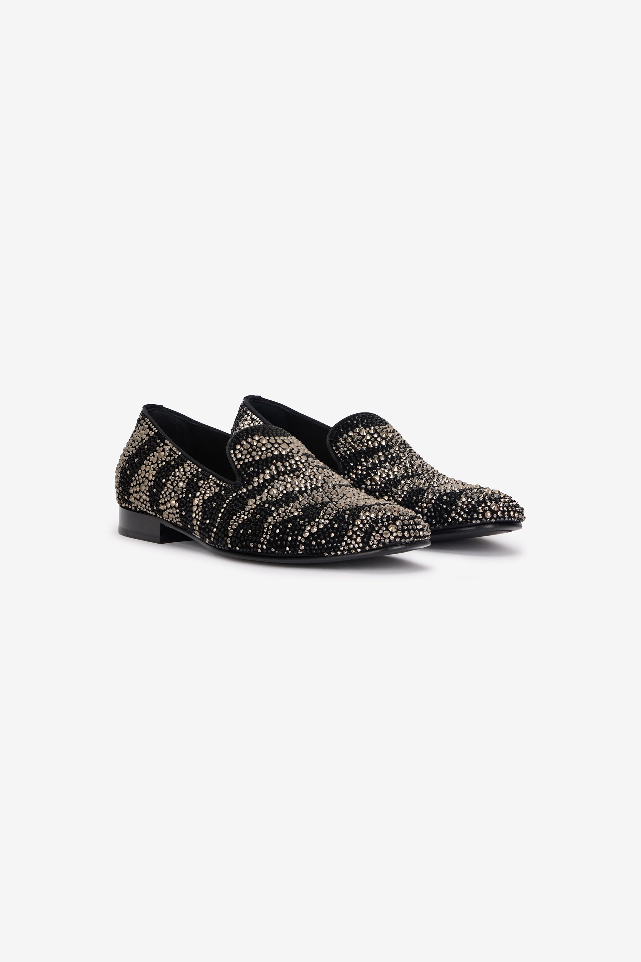 RC Animal-Print Loafers With Rhinestones Black/Silver URS004-SE127